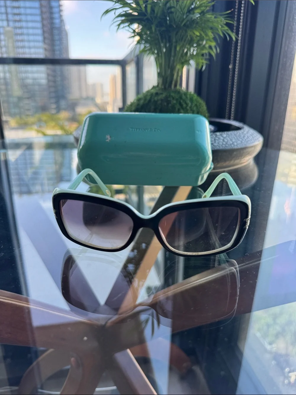 Tiffany & Co. Black Frame Sunglasses with Tiffany Blue Case